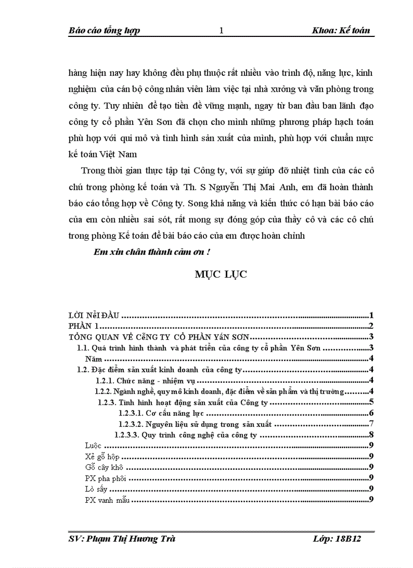 image for page Báo cáo thực tập tại Công ty cổ phần Yên Sơn