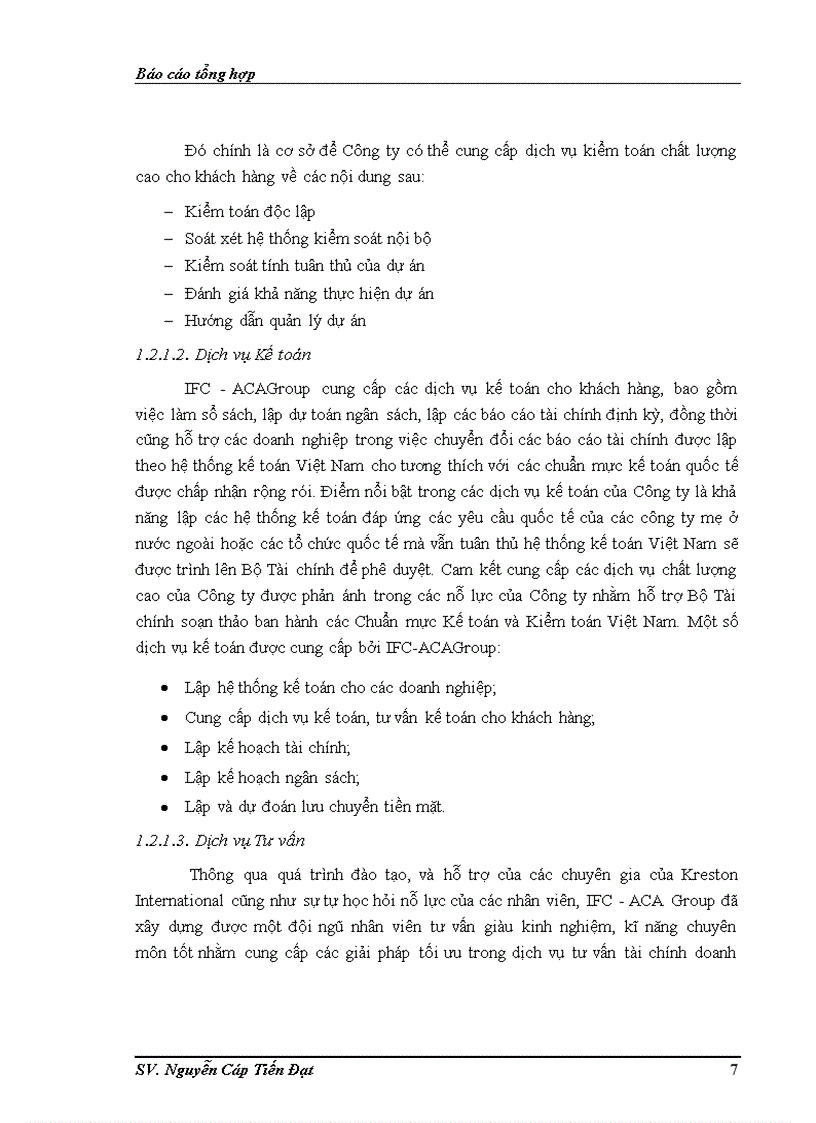 image for page Báo cáo thực tập tổng hợp tại Công ty Kiểm toán và Tư vấn Tài chính IFC-ACA Group