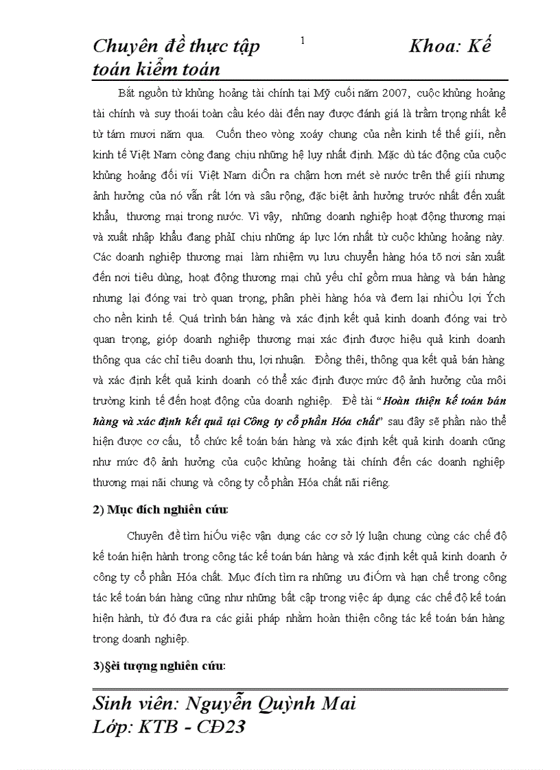 image for page Hoàn thiện kế toán bán hàng và xác định kết quả tại Công ty cổ phần Hóa chất