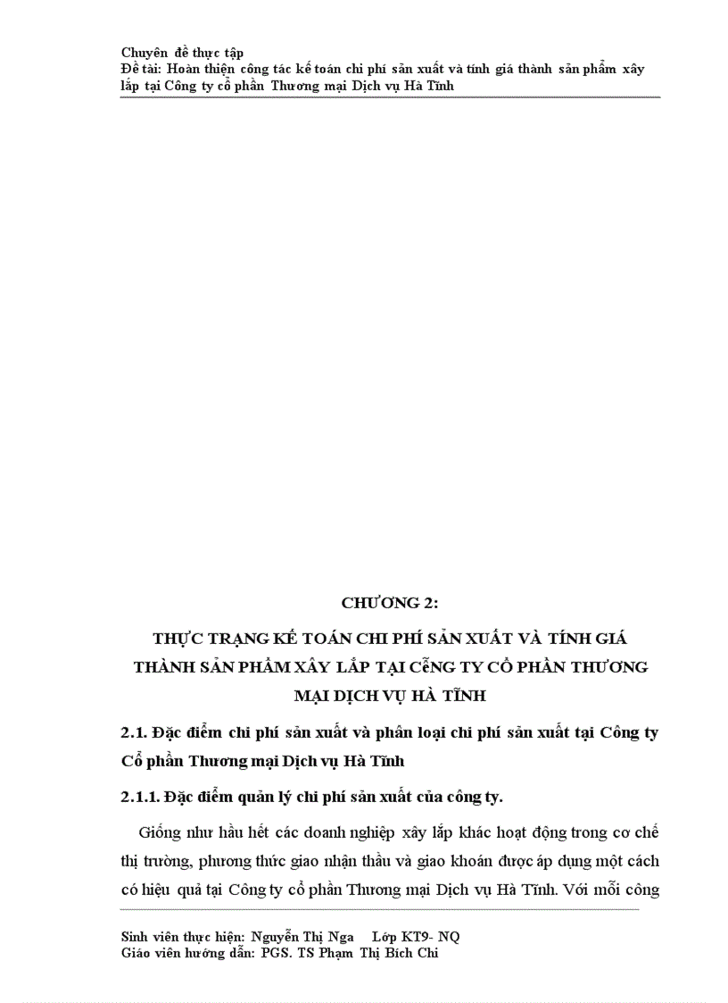 image for page Hoàn thiện công tác kế toán chi phí sản xuất và tính giá thành sản phẩm xây lắp tại Công ty cổ phần Thương mại Dịch vụ Hà Tĩnh