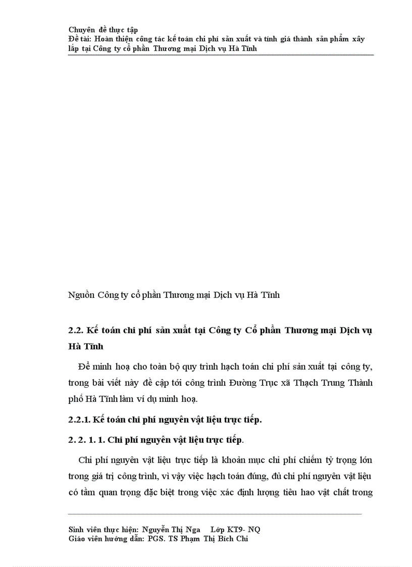 image for page Hoàn thiện công tác kế toán chi phí sản xuất và tính giá thành sản phẩm xây lắp tại Công ty cổ phần Thương mại Dịch vụ Hà Tĩnh