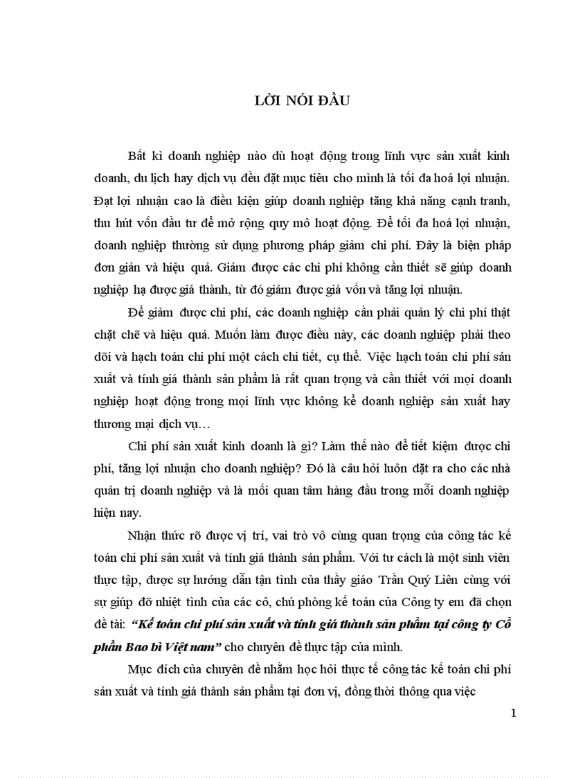 image for page Kế toán chi phí sản xuất và tính giá thành sản phẩm tại công ty Cổ phần Bao bì Việt nam