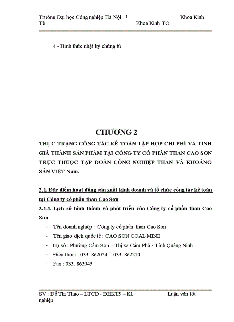image for page Hoàn thiện công tác hạch toán chi phí sản xuất và tính giá thành sản phẩm tại Công ty cổ phần than Cao Sơn