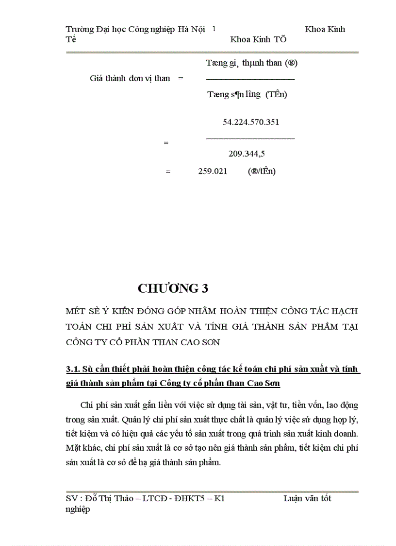image for page Hoàn thiện công tác hạch toán chi phí sản xuất và tính giá thành sản phẩm tại Công ty cổ phần than Cao Sơn