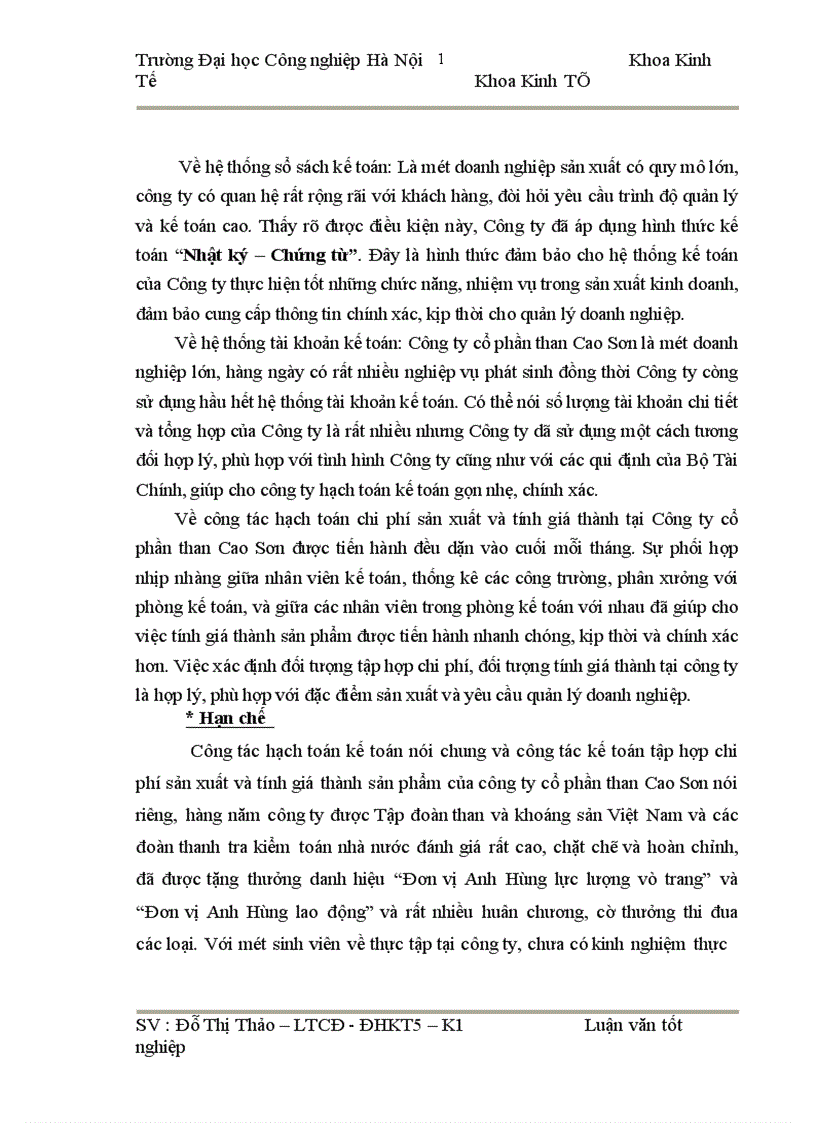 image for page Hoàn thiện công tác hạch toán chi phí sản xuất và tính giá thành sản phẩm tại Công ty cổ phần than Cao Sơn