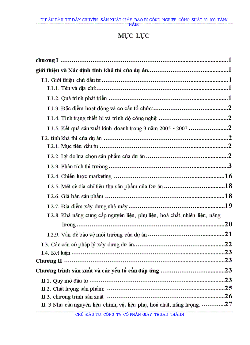 image for page Giới thiệu và Xác định tính khả thi của dự án Công ty Cổ Phần giấy Thuận Thành