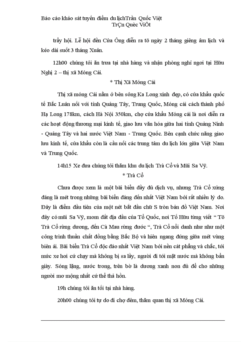 image for page Báo cáo khảo sát tuyến điểm du lịch