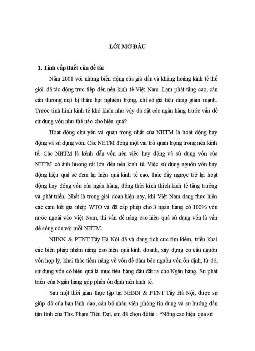 image for page Nâng cao hiệu qủa sử dụng vốn tại NHNN&PTNT Tây Hà Nội