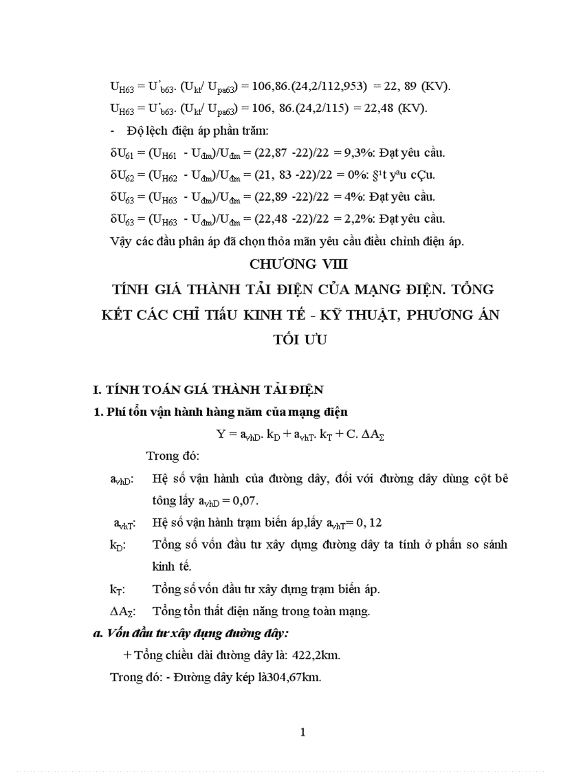 image for page Tính giá thành tải điện của mạng điện