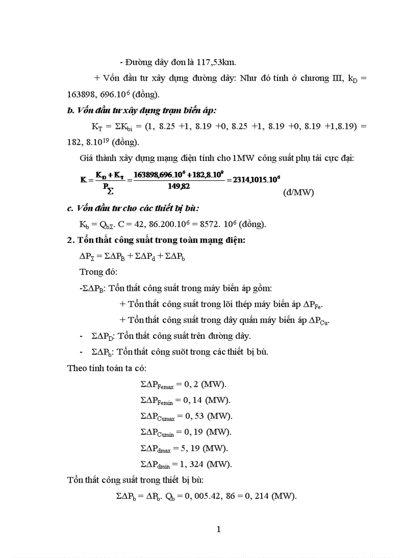 image for page Tính giá thành tải điện của mạng điện
