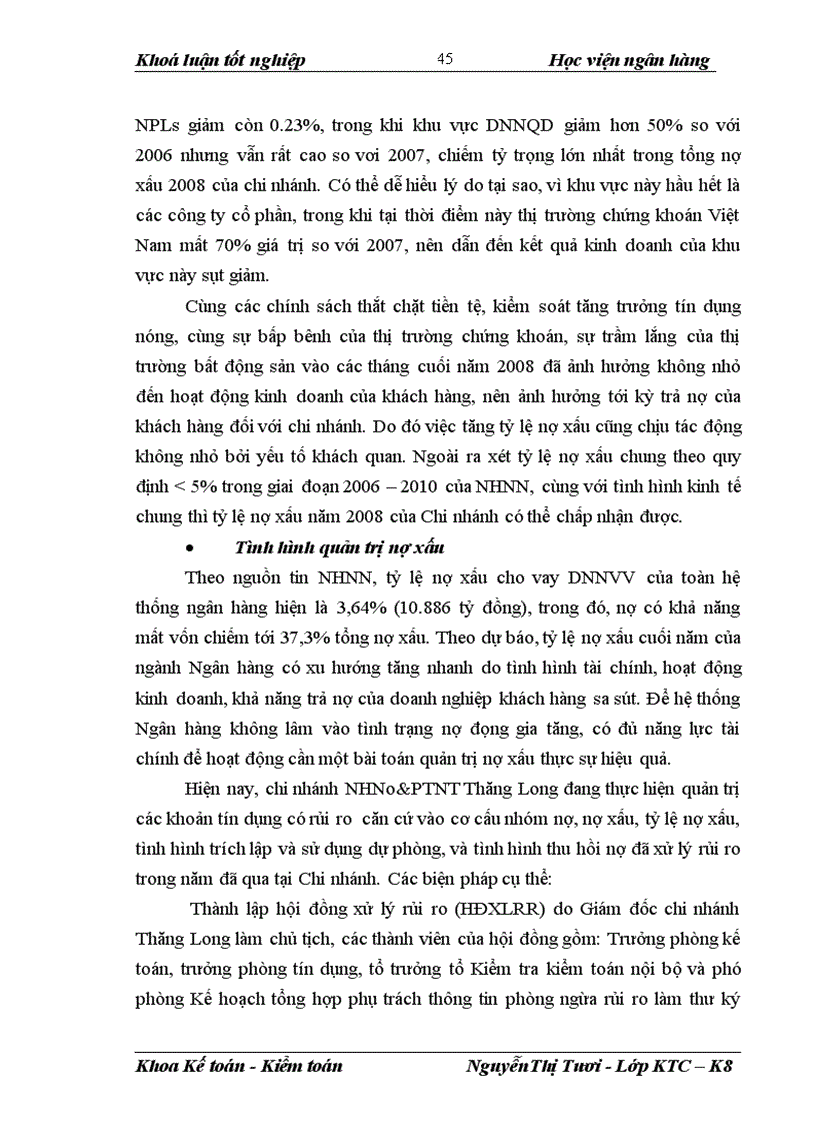 image for page Giải pháp hoàn thiện nghiệp vụ kế toán dự phòng rủi ro tín dụng hướng theo Chuẩn mực Kế toán Quốc tế tại chi nhánh NHNo&PTNT Thăng Long