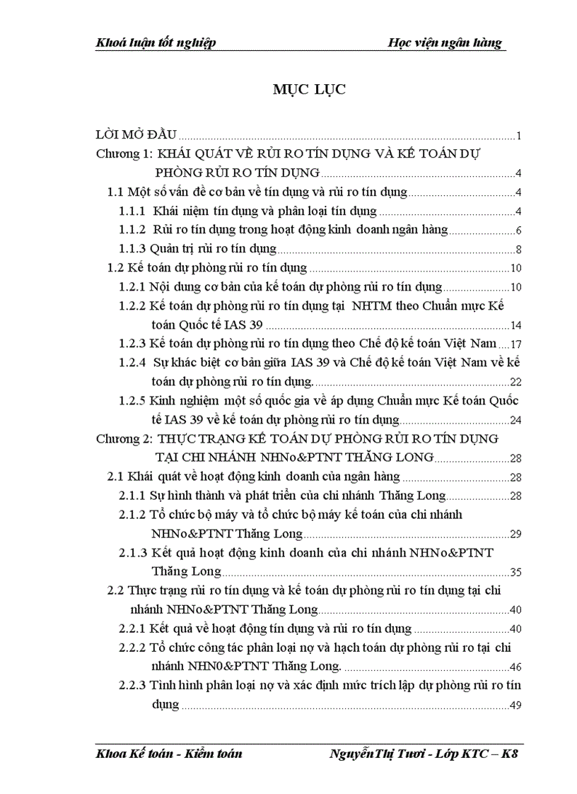 image for page Giải pháp hoàn thiện nghiệp vụ kế toán dự phòng rủi ro tín dụng hướng theo Chuẩn mực Kế toán Quốc tế tại chi nhánh NHNo&PTNT Thăng Long