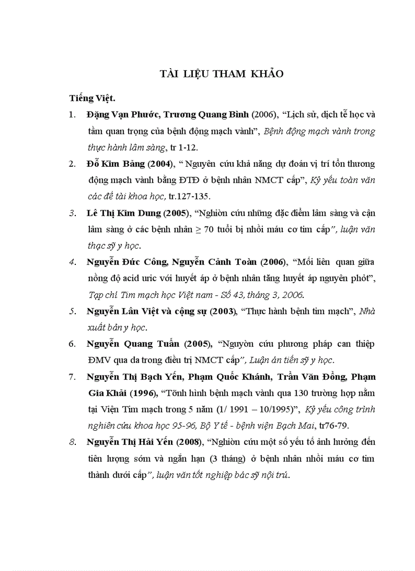 image for page Bước đầu tìm hiểu nồng độ acid uric trong máu bệnh nhân NMCT với yếu tố tiên luợng sớm của bệnh trong và sau điều trị 30 ngày