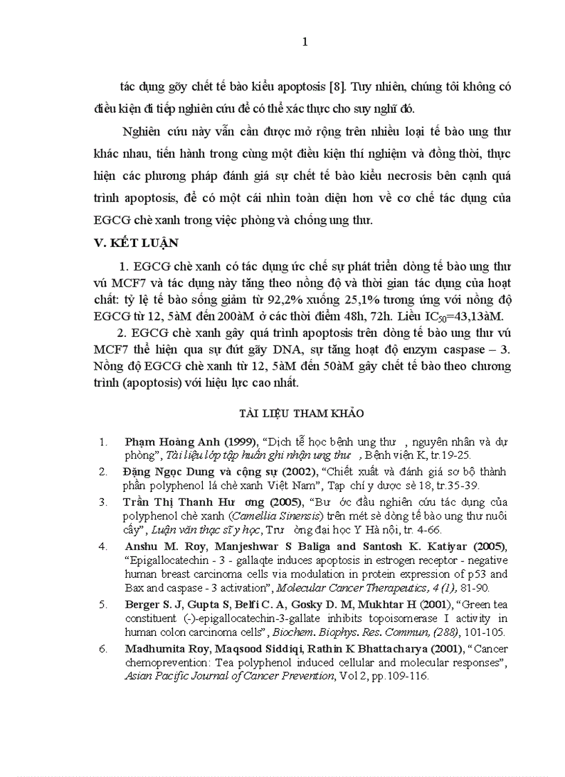 image for page Đánh giá khả năng ức chế sự phát triển dòng tế bào và khảo sát tác dụng của EGCG chè xanh gây chết tế bào theo chương trình (apoptosis) trên dòng tế bào ung thư vú