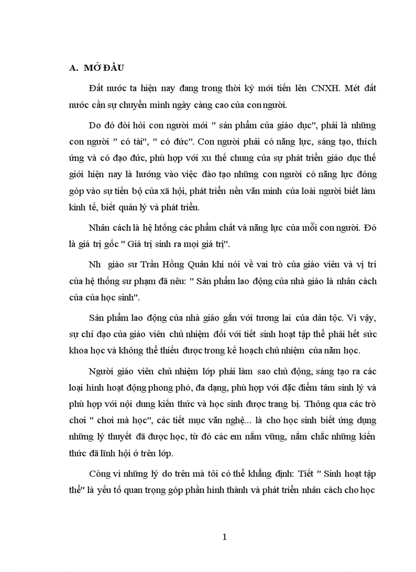 image for page Hình thành nhân cách cho học sinh qua các tiết sinh hoạt tập thể