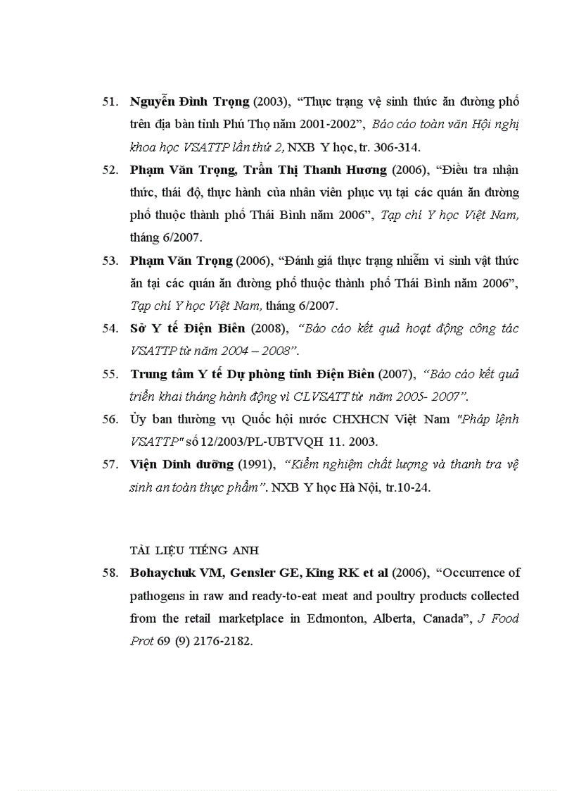 image for page Thực trạng nhiễm khuẩn thực phẩm chế biến sẵn và nhận thức của cộng đồng ở thành phố Điện Biên Phủ năm 2009