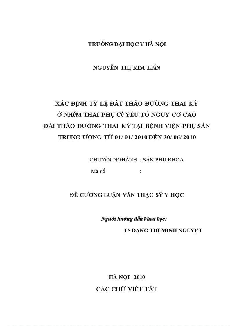 image for page Xác định tỷ kệ ĐTĐTK ở nhóm thai phụ có nguy cơ cao tại bệnh viện Phụ sản Trung ương từ 1/2010 – 6/2010