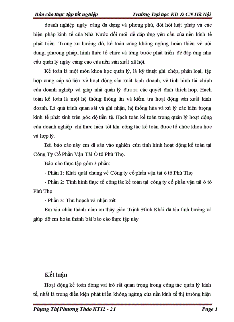 image for page Nghiên cứu tình hình hoạt động kế toán tại Công Ty Cổ Phần Vận Tải Ô tô Phú Thọ