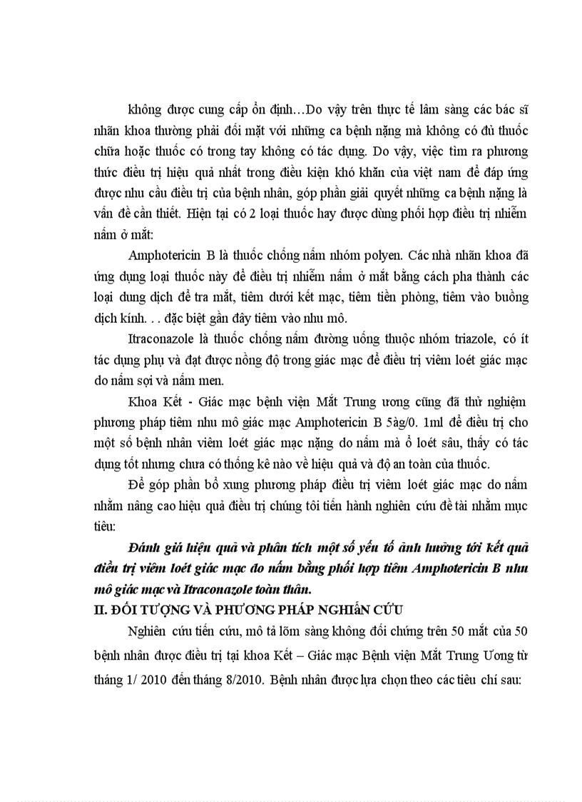 image for page Đánh giá hiệu quả điều trị Viêm loét Giác mạc do nấm bằng phối hợp Amphoterecin B tra tại chỗ và Itraconazole toàn thân