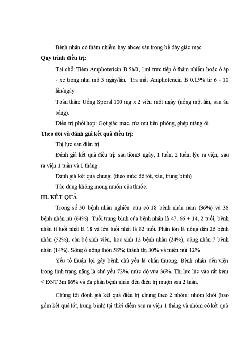 image for page Đánh giá hiệu quả điều trị Viêm loét Giác mạc do nấm bằng phối hợp Amphoterecin B tra tại chỗ và Itraconazole toàn thân