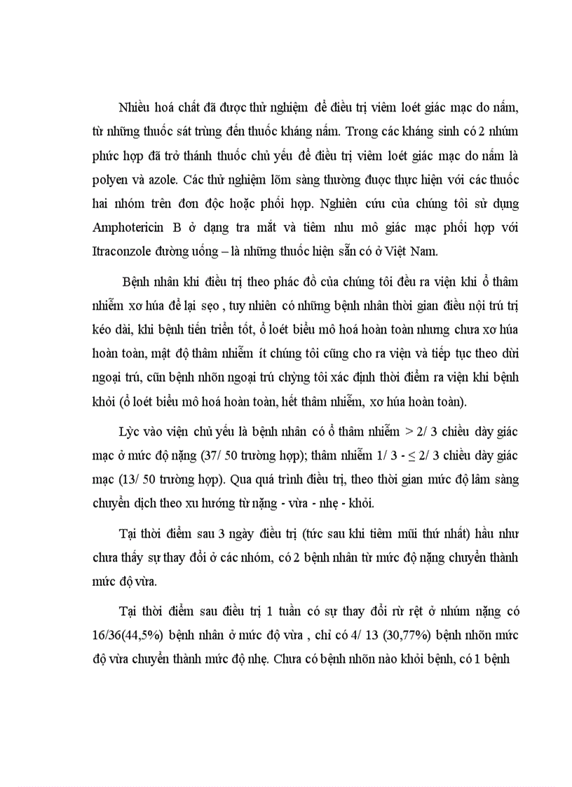 image for page Đánh giá hiệu quả điều trị Viêm loét Giác mạc do nấm bằng phối hợp Amphoterecin B tra tại chỗ và Itraconazole toàn thân
