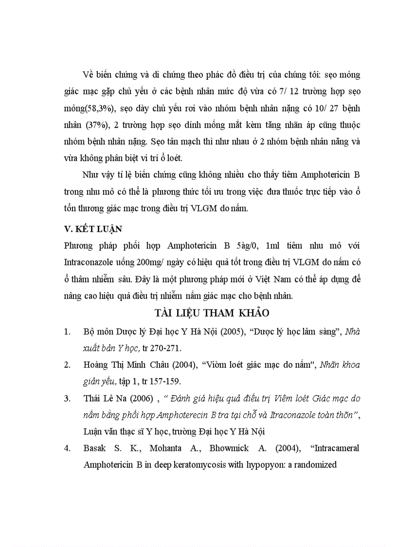 image for page Đánh giá hiệu quả điều trị Viêm loét Giác mạc do nấm bằng phối hợp Amphoterecin B tra tại chỗ và Itraconazole toàn thân