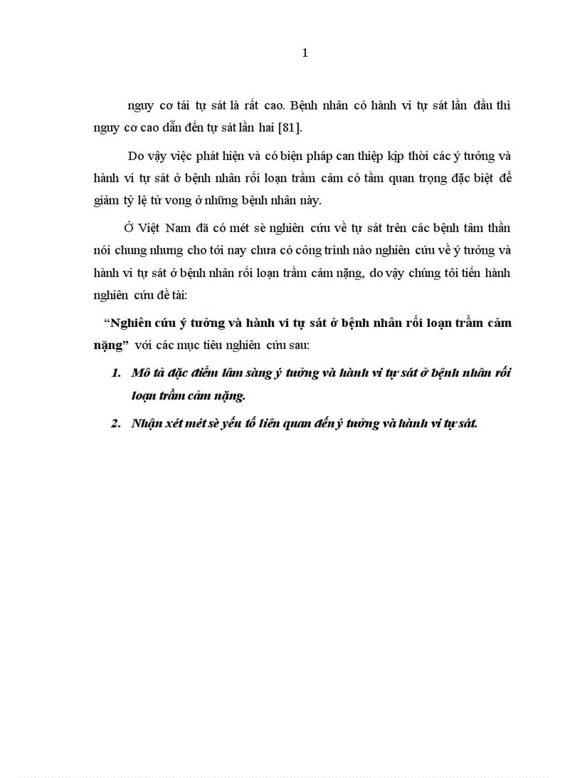 image for page Nghiên cứu ý tưởng và hành vi tự sát ở bệnh nhân rối loạn trầm cảm nặng