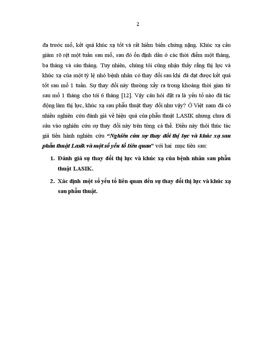 Nghiên cứu sự thay đổi thị lực và khúc xạ sau phẫu thuật Lasik và một số yếu tố liên quan
