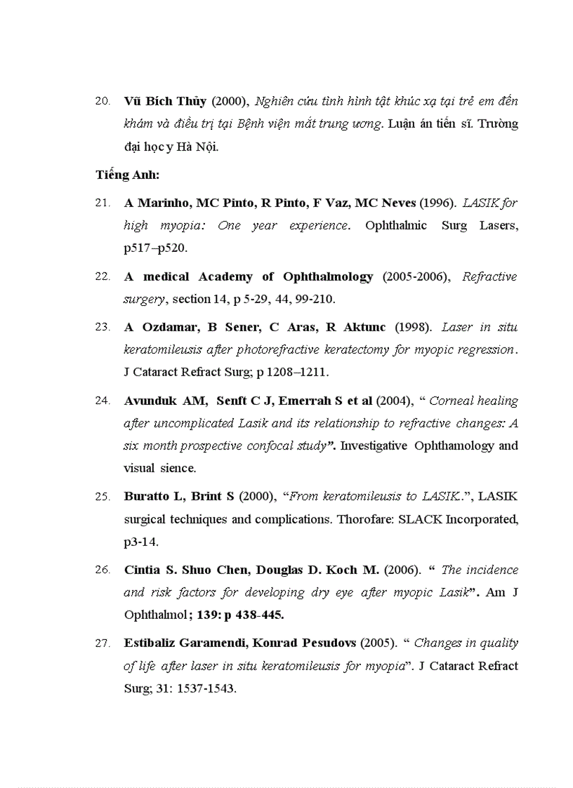 image for page Nghiên cứu sự thay đổi thị lực và khúc xạ sau phẫu thuật Lasik và một số yếu tố liên quan
