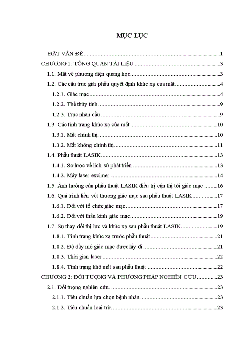 image for page Nghiên cứu sự thay đổi thị lực và khúc xạ sau phẫu thuật Lasik và một số yếu tố liên quan