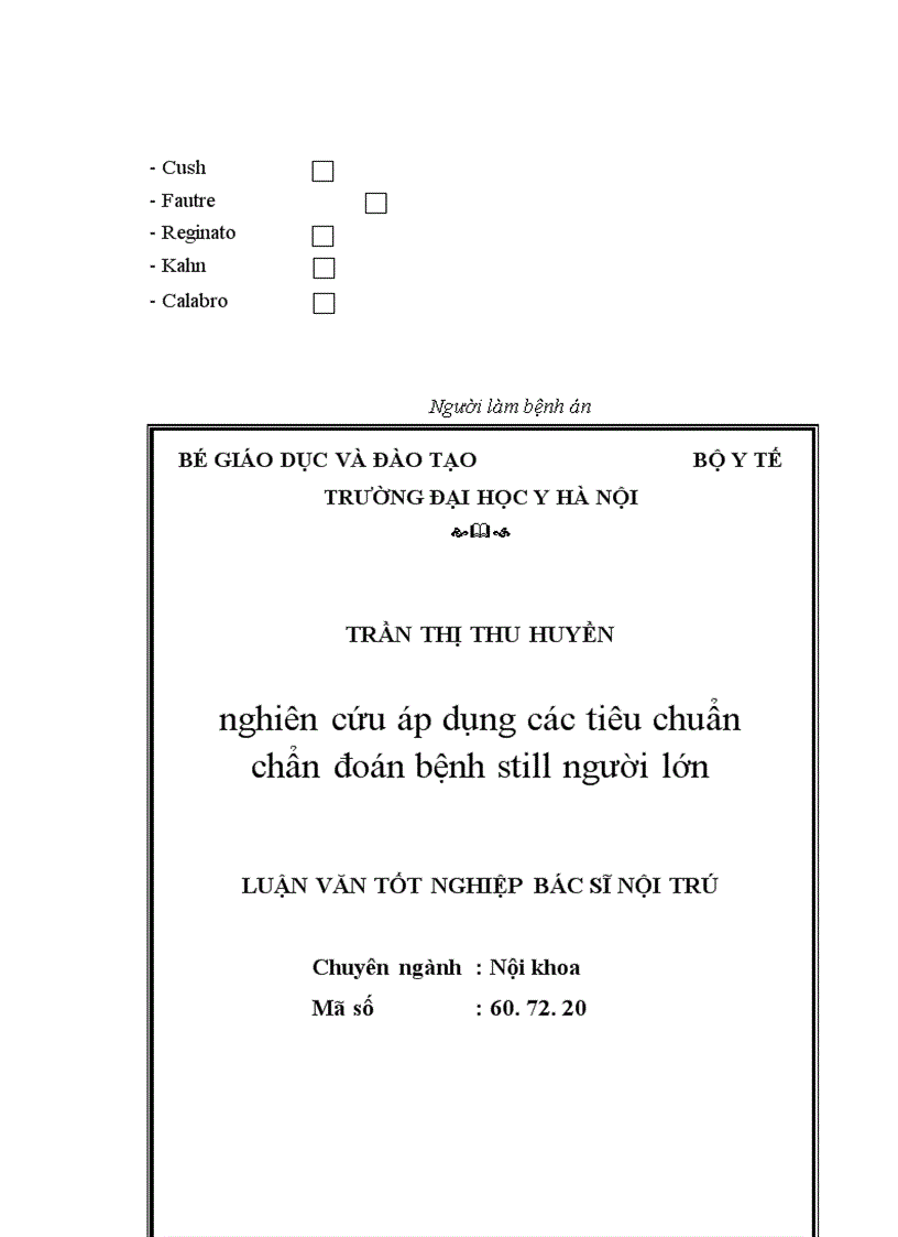 image for page Nghiên cứu áp dụng các tiêu chuẩn chẩn đoán bệnh Still người lớn