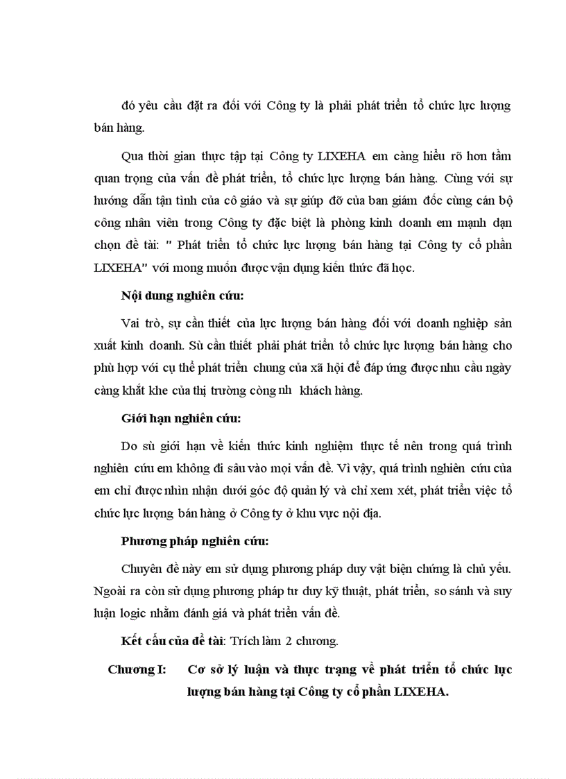 image for page Phát triển tổ chức lực lượng bán hàng tại Công ty cổ phần LIXEHA