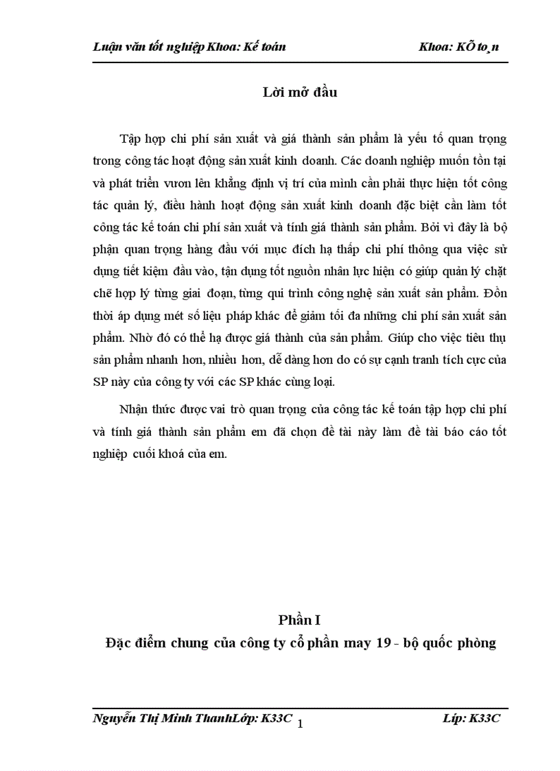 image for page Tổ chức công tác kế toán chi phí sản xuất và tính giá thành sản phẩm tại công ty cổ phần may 19 Hà Nội - 2009