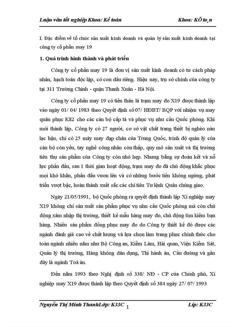 image for page Tổ chức công tác kế toán chi phí sản xuất và tính giá thành sản phẩm tại công ty cổ phần may 19 Hà Nội - 2009
