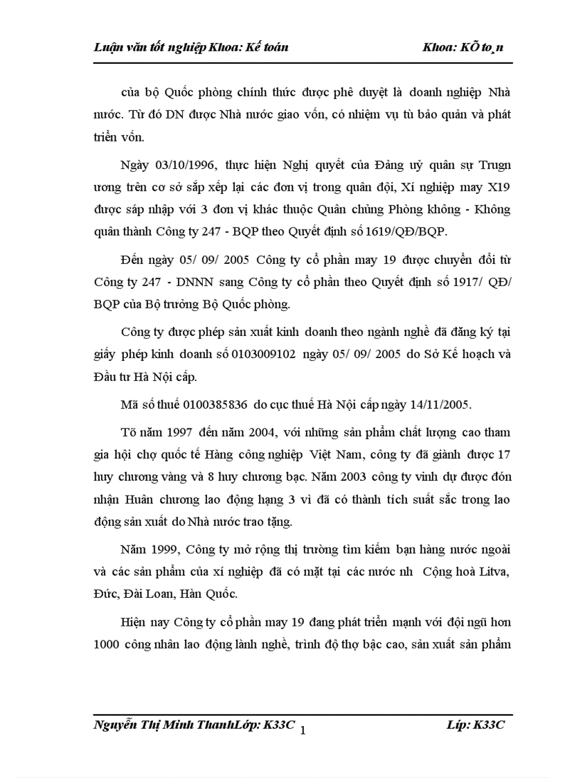 image for page Tổ chức công tác kế toán chi phí sản xuất và tính giá thành sản phẩm tại công ty cổ phần may 19 Hà Nội - 2009