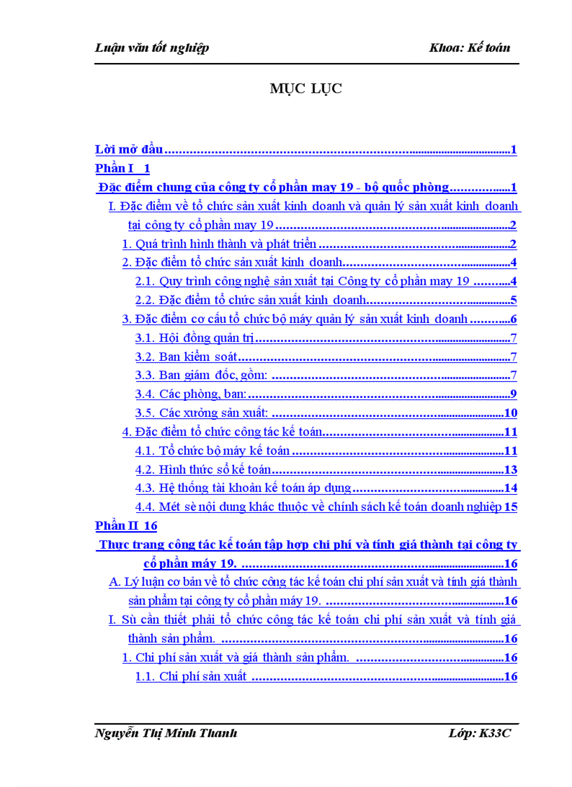 image for page Tổ chức công tác kế toán chi phí sản xuất và tính giá thành sản phẩm tại công ty cổ phần may 19 Hà Nội - 2009