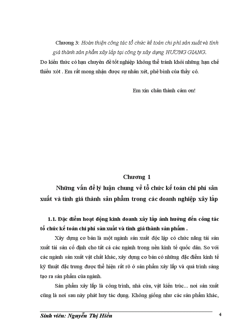 Tổ chức kế toán chi phí sản xuất và giá thành sản phẩm tại công ty xây dựng HƯƠNG GIANG