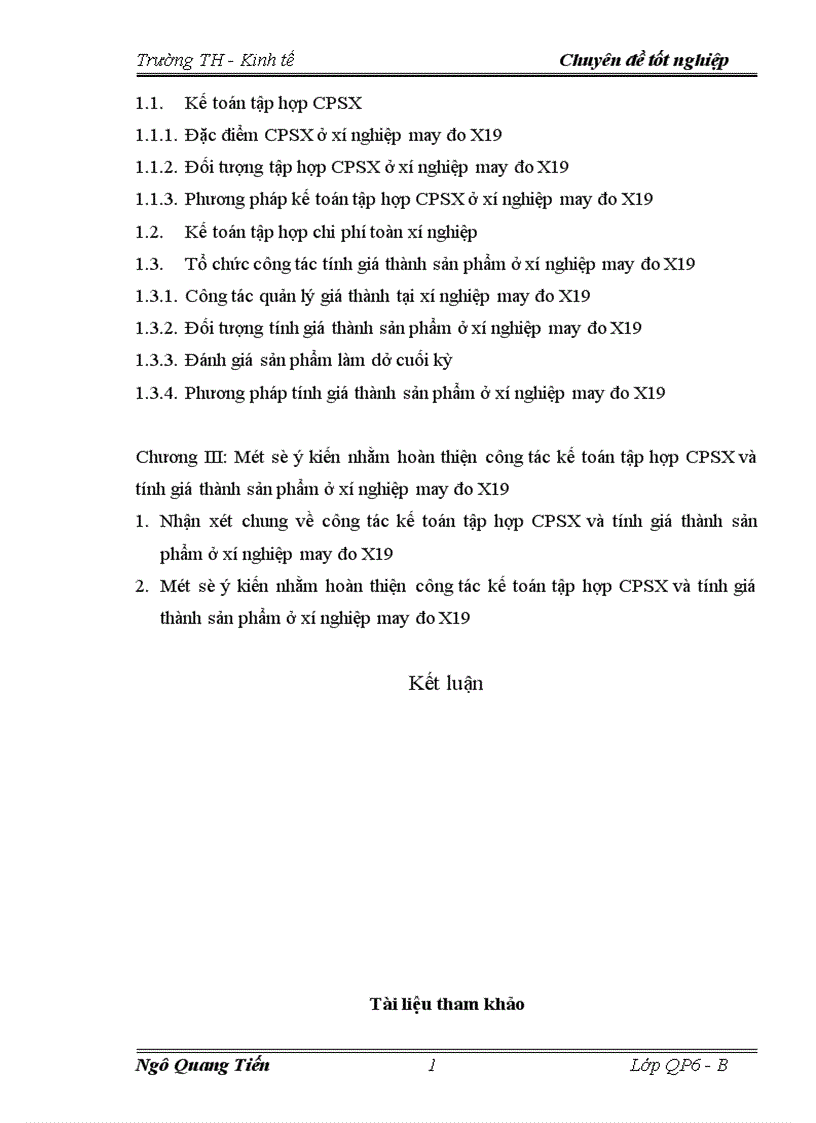 image for page Tổ chức công tác kế toán tập hợp chi phí sản xuất và tính giá thành sản phẩm ở xí nghiệp may đo X19
