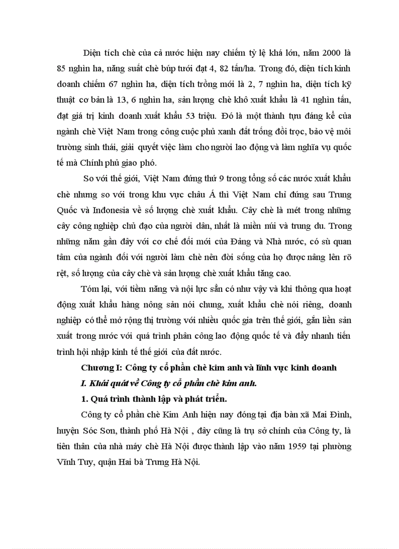 image for page Thực trạng hoạt động sản xuất kinh doanh và thị trường xuất khẩu chè hiện nay của Công ty cổ phần chè Kim Anh