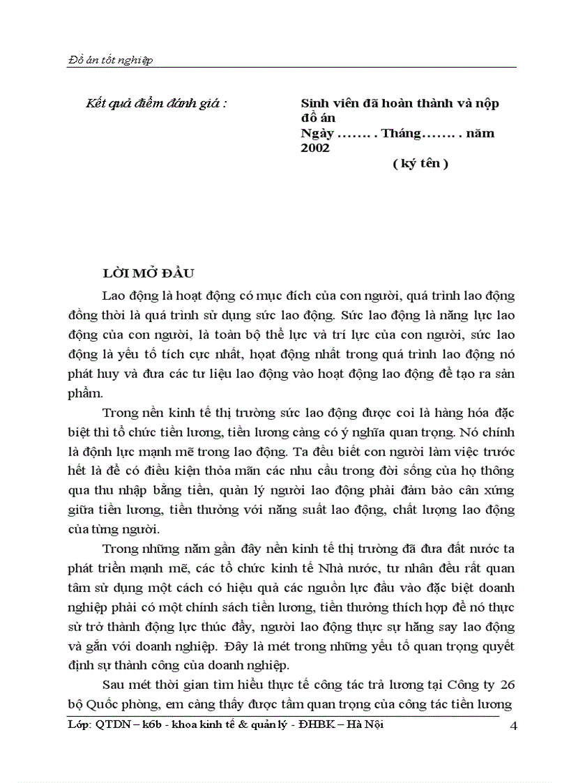 image for page Phân tíchtình hình lao động tiền lương & một số biện pháp hoàn thiện công tác tiền lương tại Công ty 26 – Bộ quốc phòng