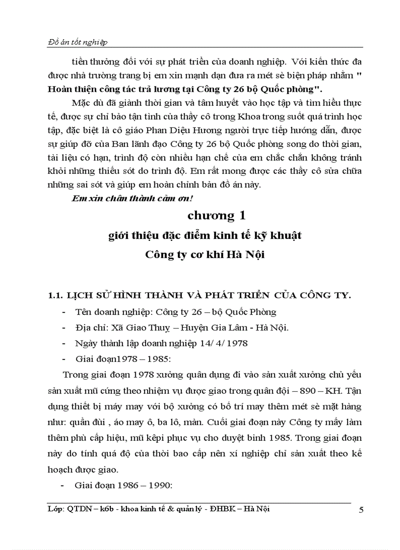 image for page Phân tíchtình hình lao động tiền lương & một số biện pháp hoàn thiện công tác tiền lương tại Công ty 26 – Bộ quốc phòng