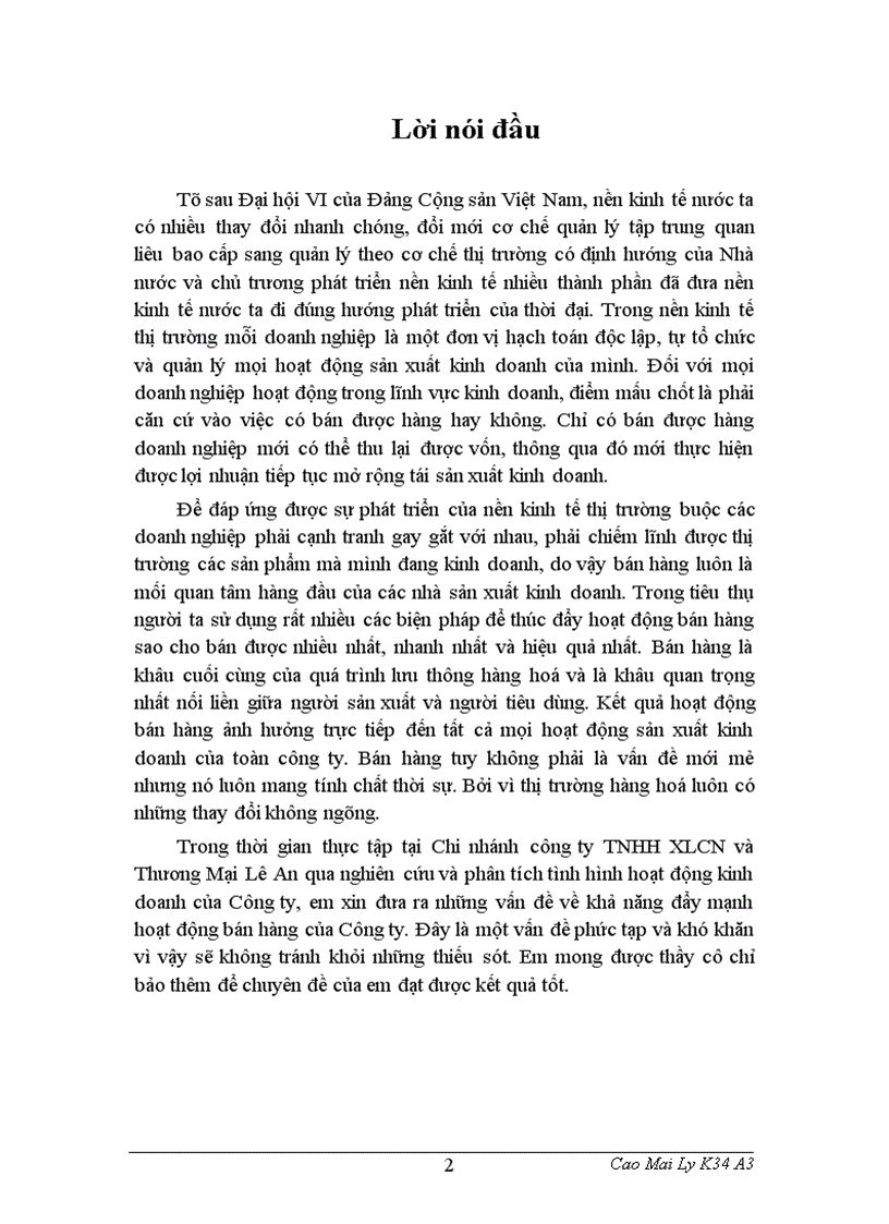 image for page Khảo sát và phân tích thực trạng quản trị bán hàng của chi nhánh công ty TNHH XLCN và TM Lê An