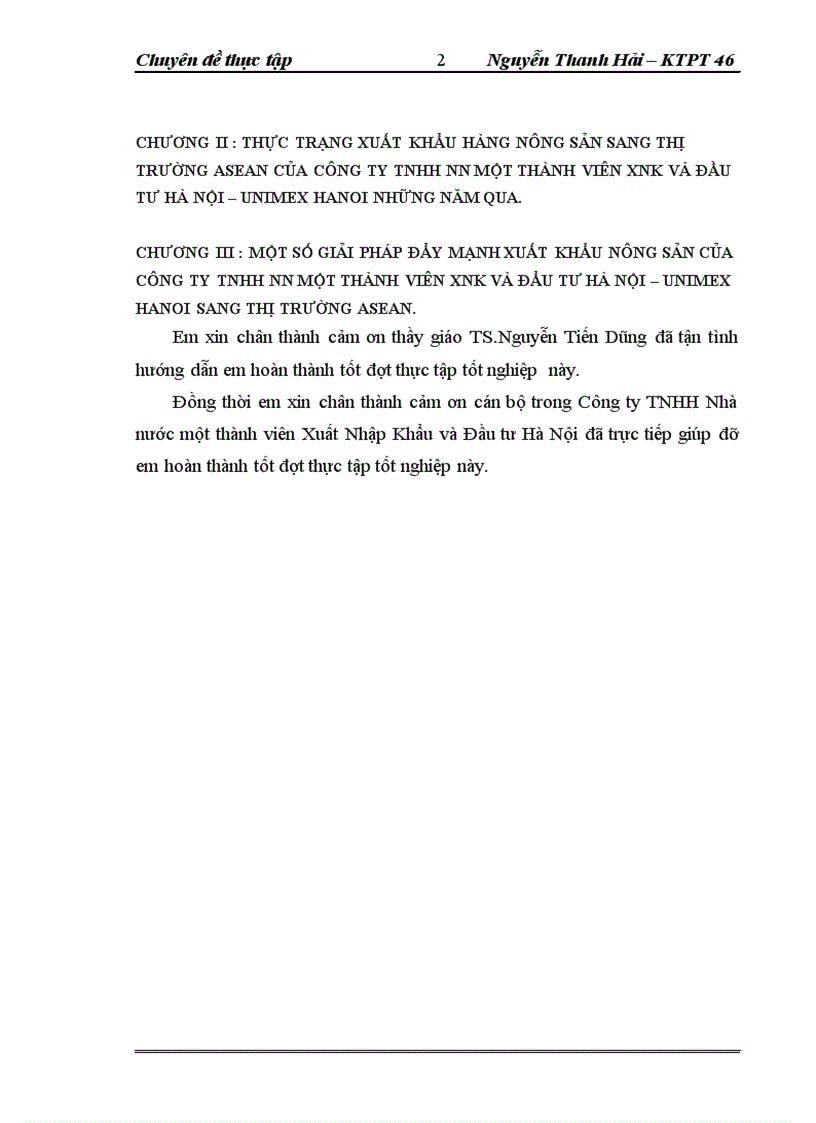image for page Thực trạng và giải pháp đẩy mạnh XK nông sản của công ty TNHH NN một thành viên XNK và đầu tư Hà Nội – UNIMEX HANOI sang thị trường ASEAN