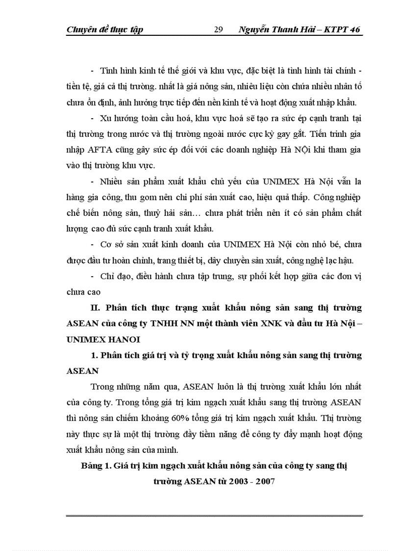 image for page Thực trạng và giải pháp đẩy mạnh XK nông sản của công ty TNHH NN một thành viên XNK và đầu tư Hà Nội – UNIMEX HANOI sang thị trường ASEAN