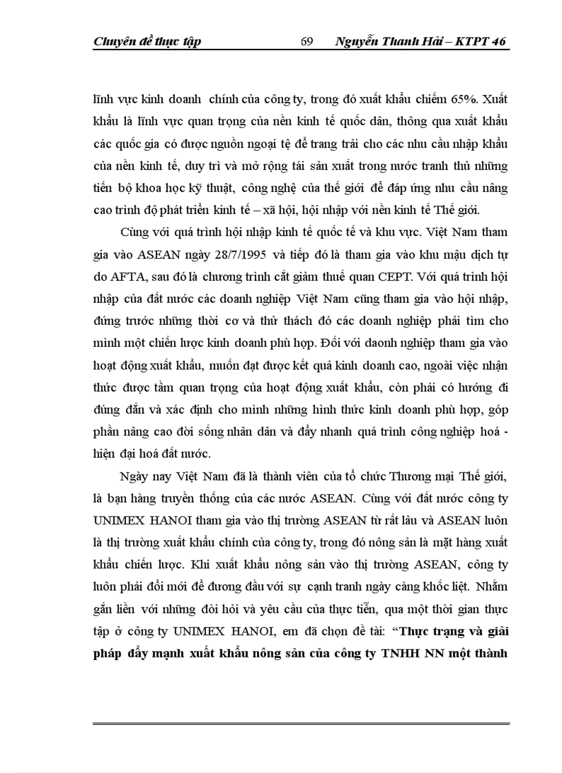 image for page Thực trạng và giải pháp đẩy mạnh XK nông sản của công ty TNHH NN một thành viên XNK và đầu tư Hà Nội – UNIMEX HANOI sang thị trường ASEAN