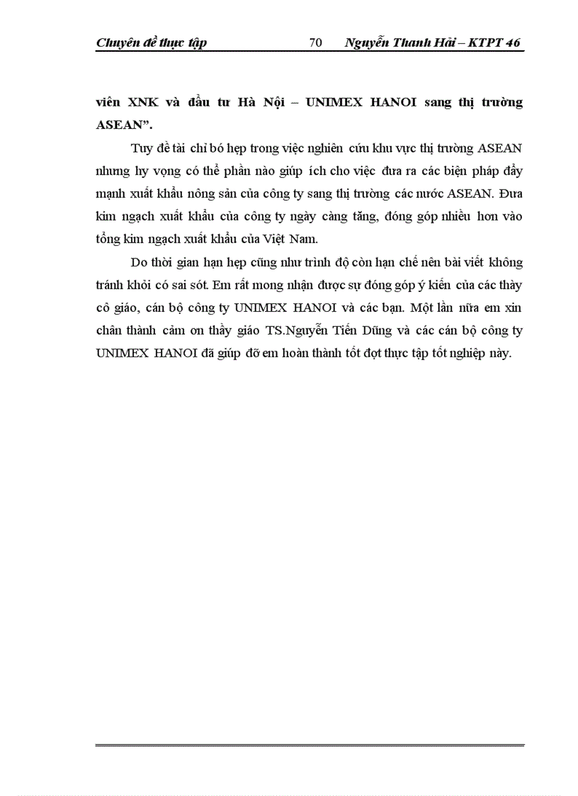 image for page Thực trạng và giải pháp đẩy mạnh XK nông sản của công ty TNHH NN một thành viên XNK và đầu tư Hà Nội – UNIMEX HANOI sang thị trường ASEAN