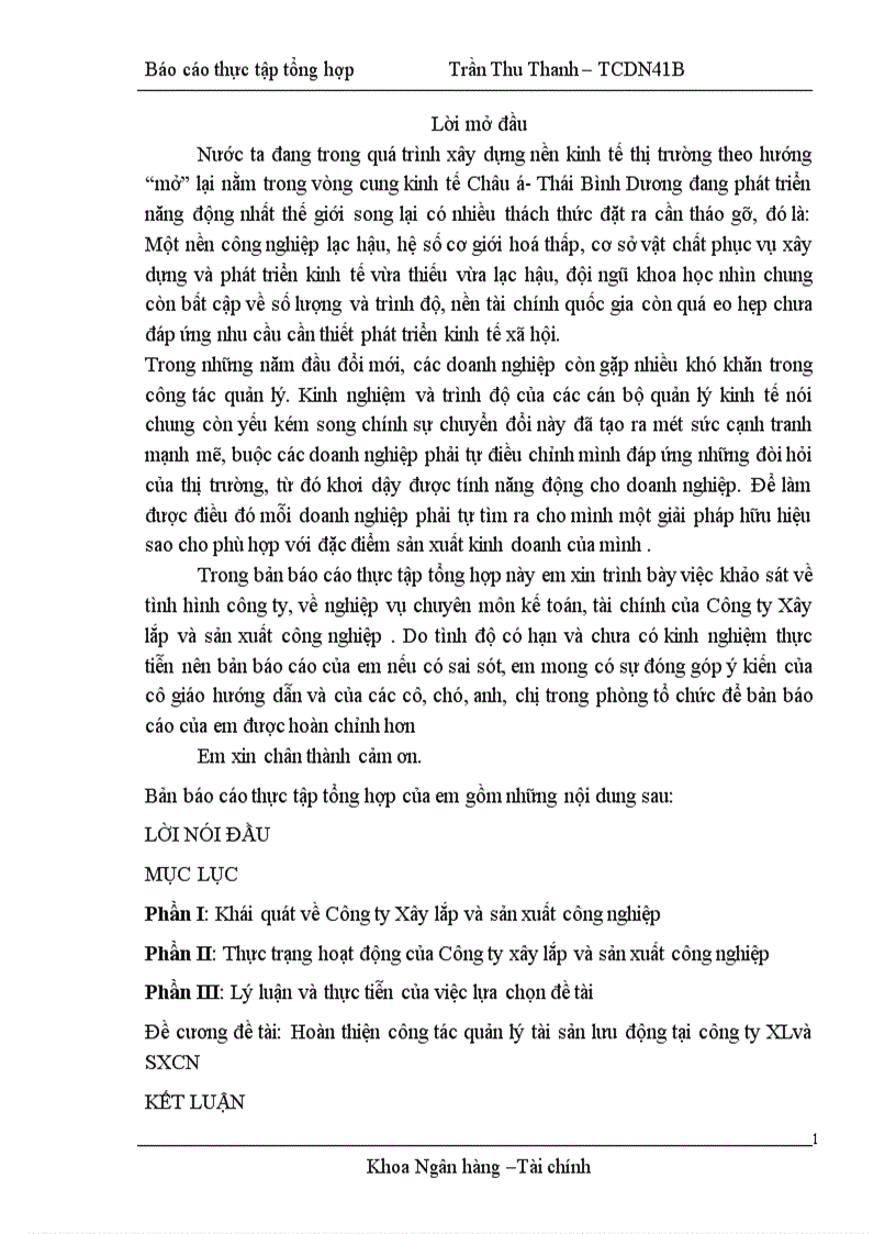 image for page Hoàn thiện công tác quản lý tài sản lưu động tại công ty Xây lắp và sản xuất công nghiệp