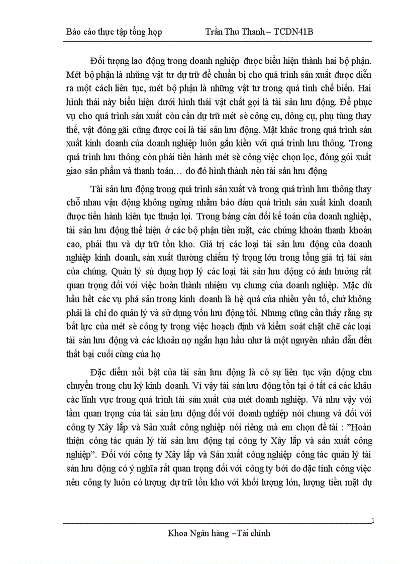 image for page Hoàn thiện công tác quản lý tài sản lưu động tại công ty Xây lắp và sản xuất công nghiệp