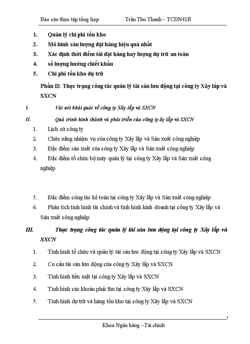 image for page Hoàn thiện công tác quản lý tài sản lưu động tại công ty Xây lắp và sản xuất công nghiệp