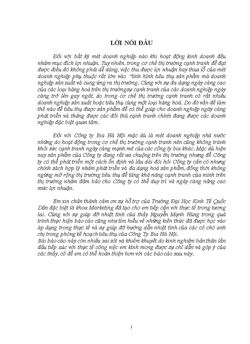 image for page Thực trạng hoạt động tiêu thụ sản phẩm của công ty bia Hà Nội